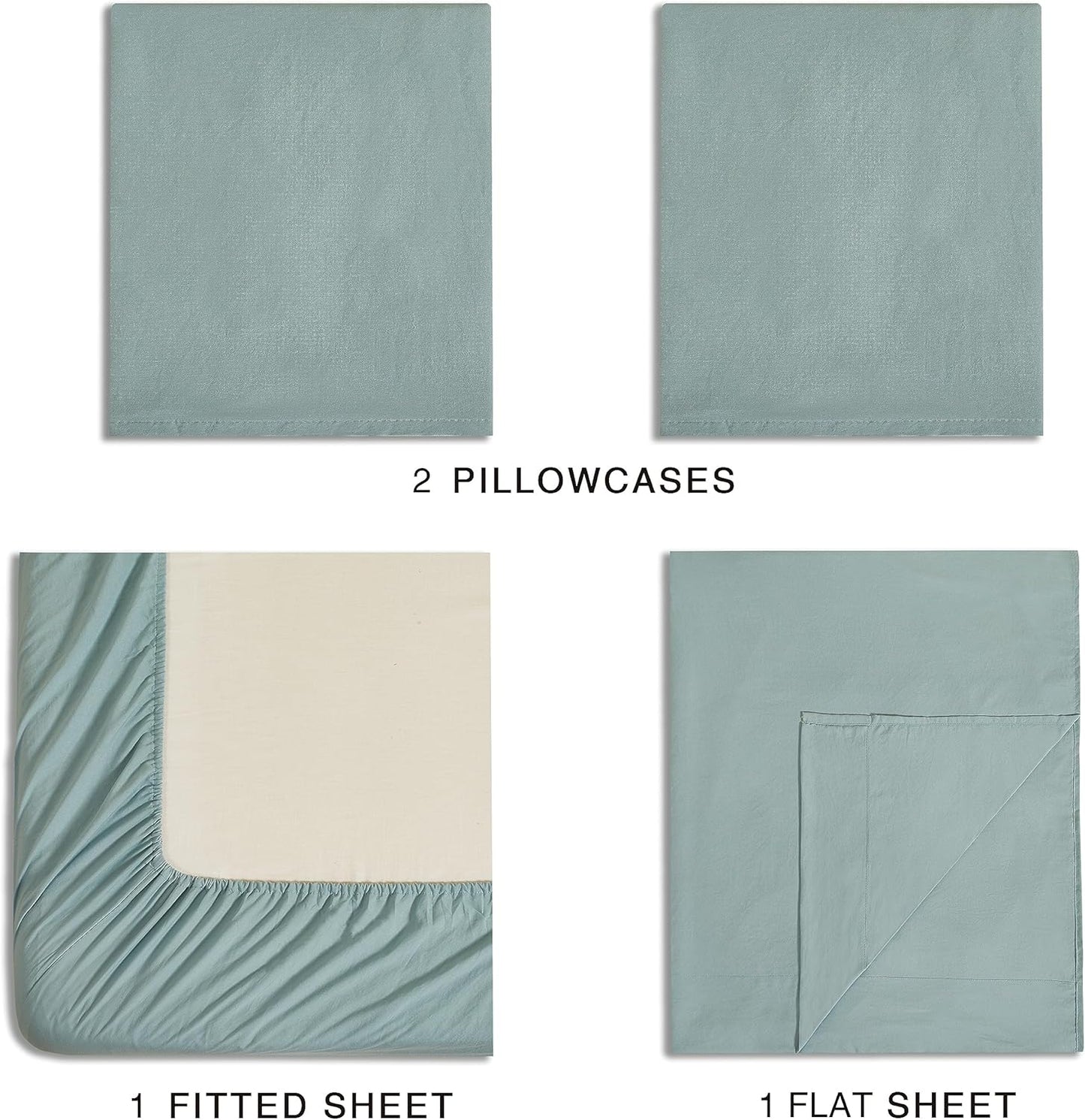 CleverPolly Vintage Washed Microfibre Sheet Set with 2 Pillowcases - Seafoam - Queen