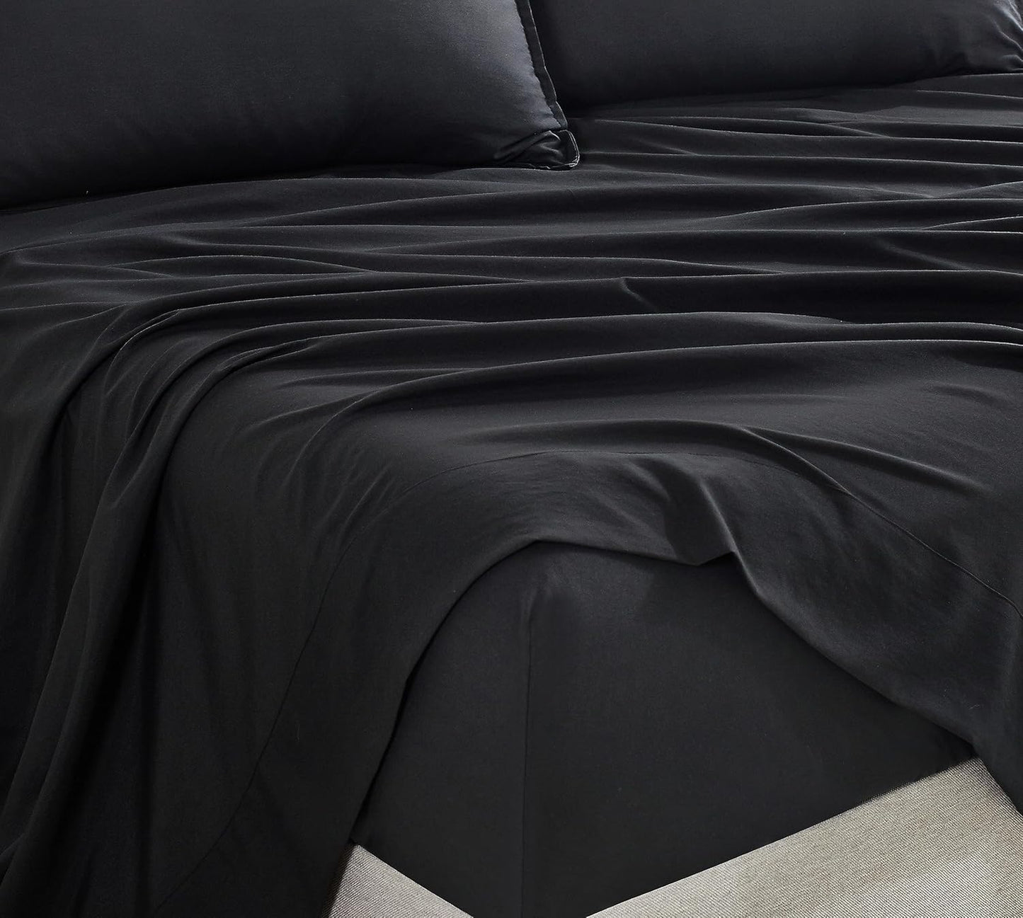 CleverPolly Vintage Washed Microfibre Sheet Set with 2 Pillowcases - Black - King