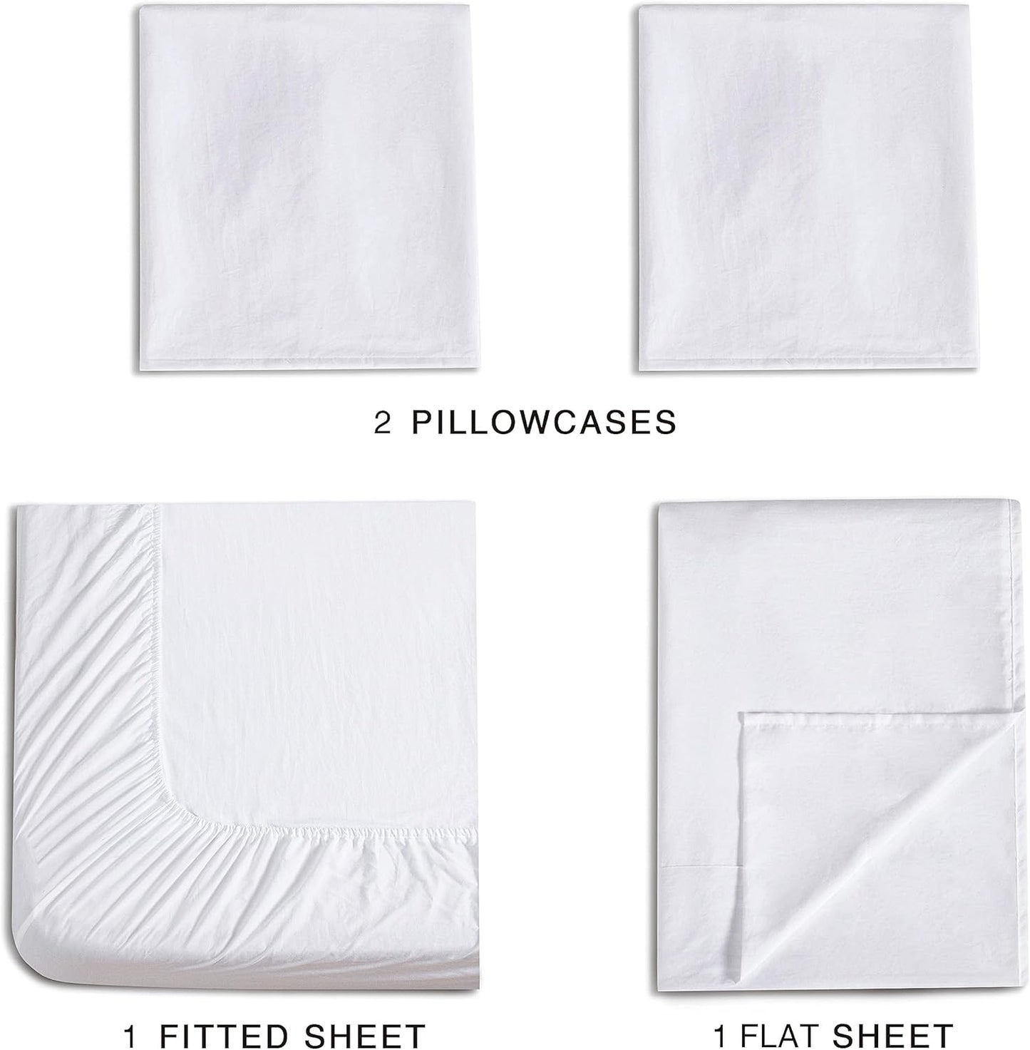 CleverPolly Vintage Washed Microfibre Sheet Set with 2 Pillowcases - White - King