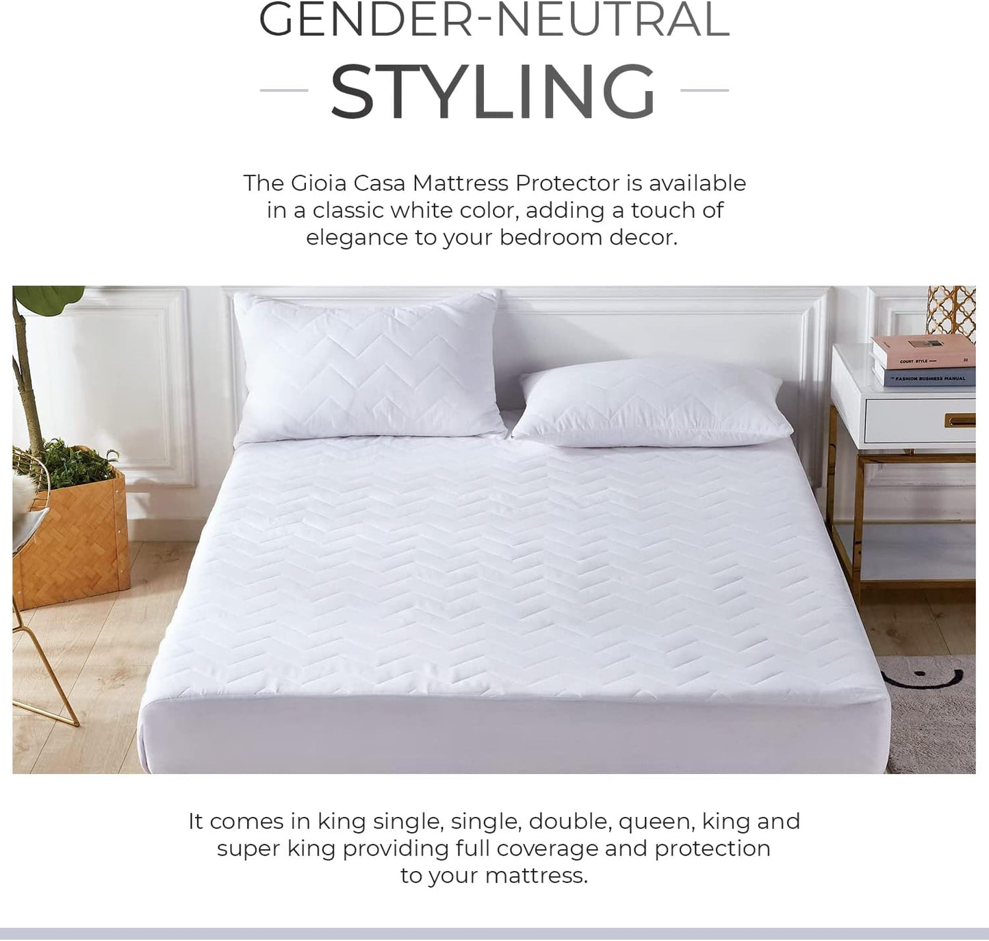 Gioia Casa 100% Ultra-Soft Cotton Quilted Anti-Microbial Mattress Cover Protector - Super King Size