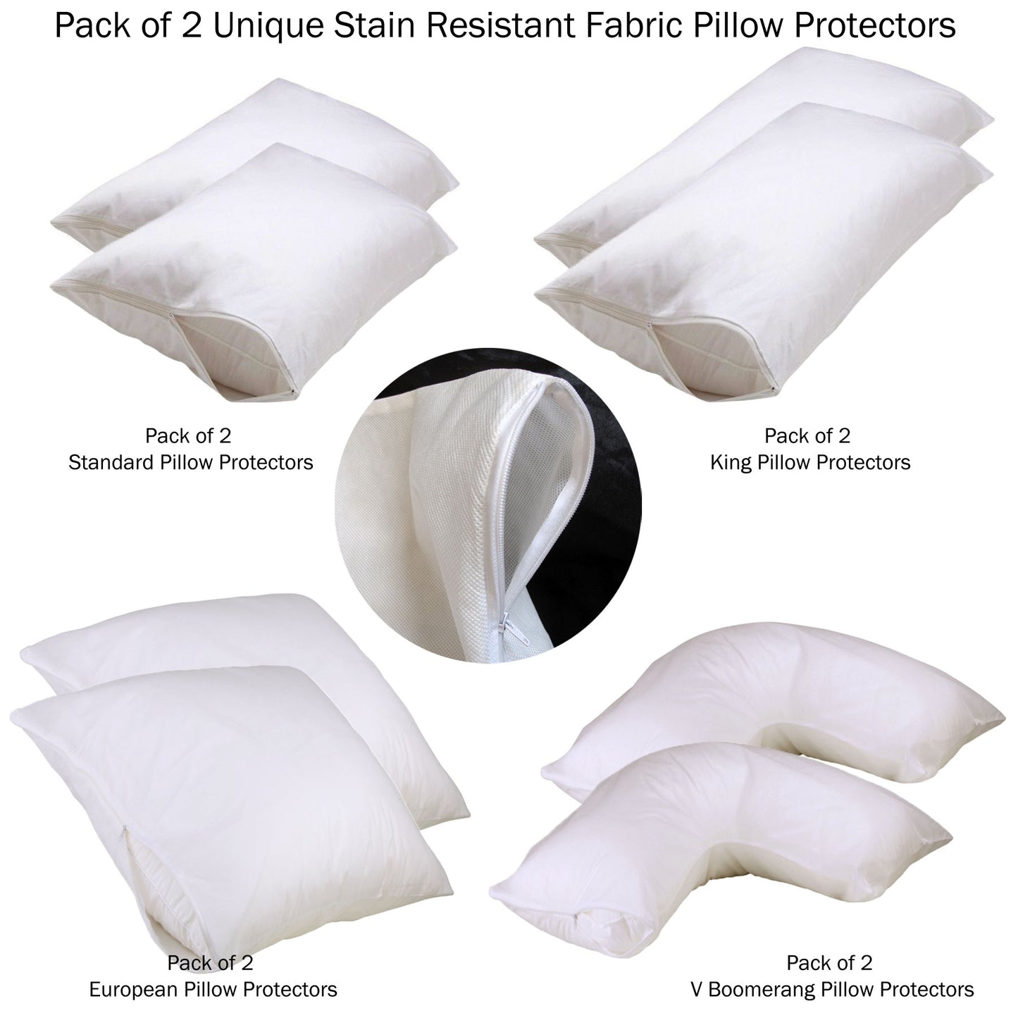 Set of 2 Stain Resistant Pillow Protectors European