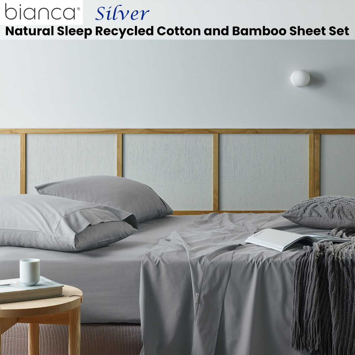 Bianca Natural Sleep Recycled Cotton and Bamboo Sheet Set Silver Queen