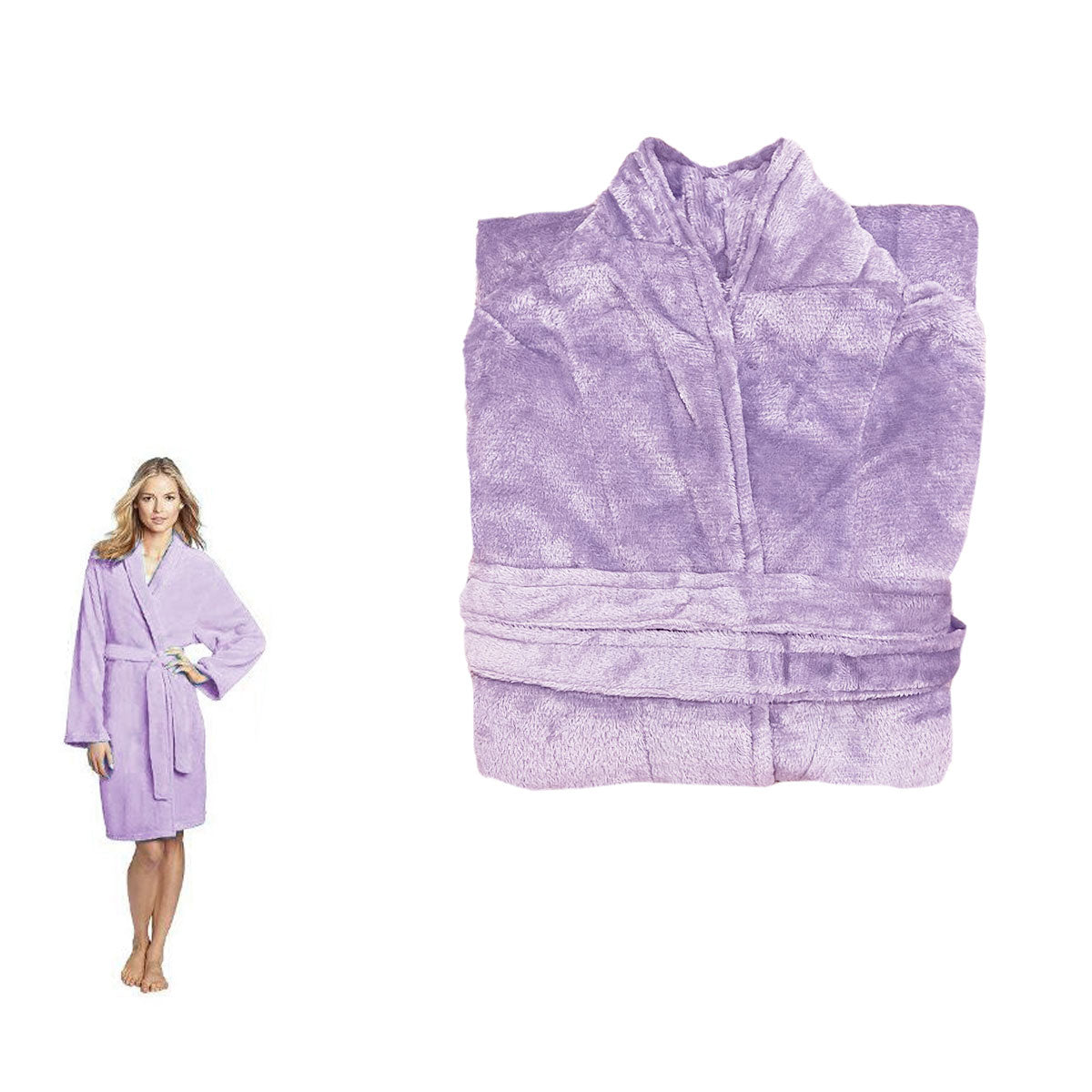 190GSM Ultra Soft Plush Fleece Bath Robe Lilac L