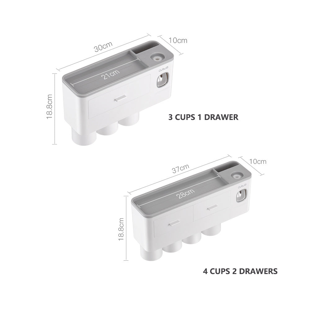 Toothbrush Holders with 3-4 Cups Automatic Toothpaste Dispenser Kit(4 Cups 2 Drawer)