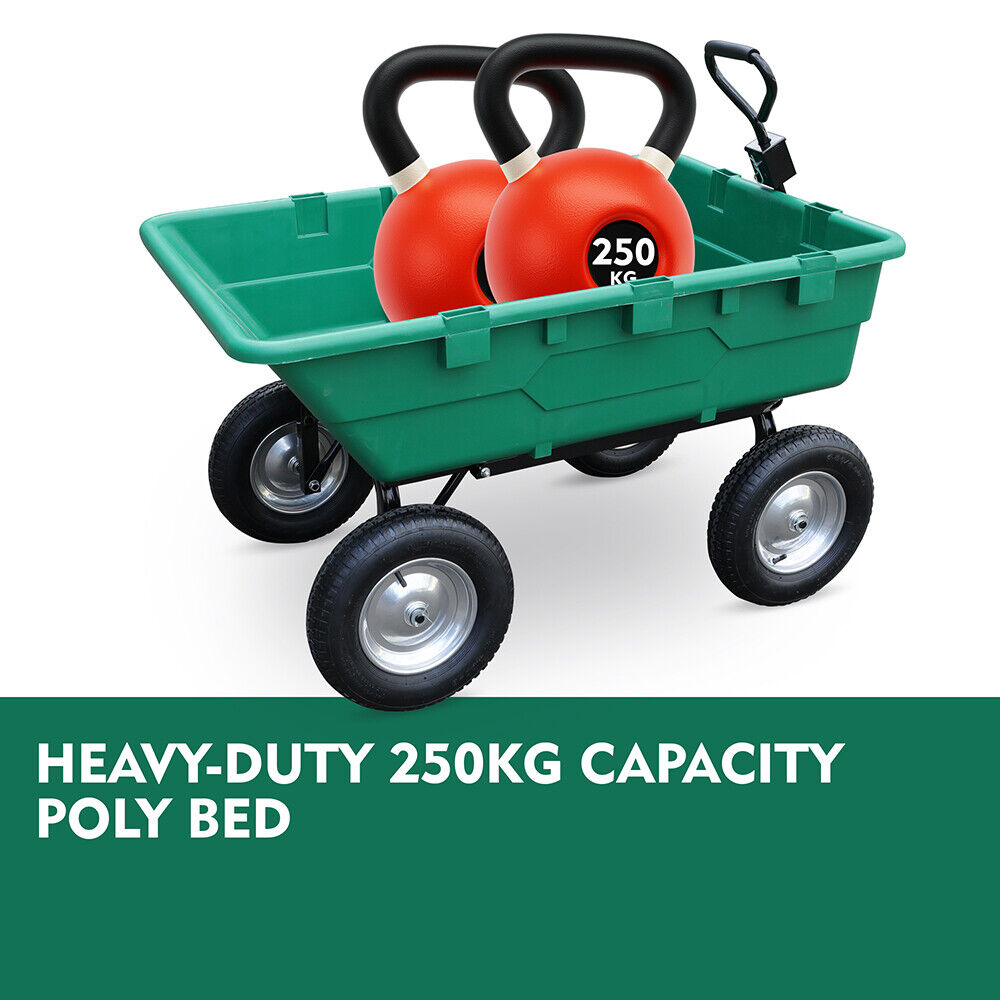 SEDY 225L Poly Pull Dump Cart Garden Hand Trailer Wagon Lawn Wheelbarrow