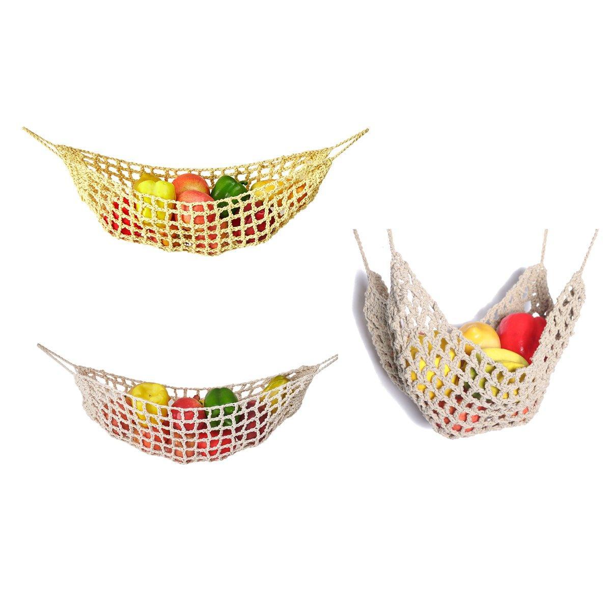 Under Desk Hanging Fruit Basket Kitchen Storage Net Home Organizer for Fruits - Khaki