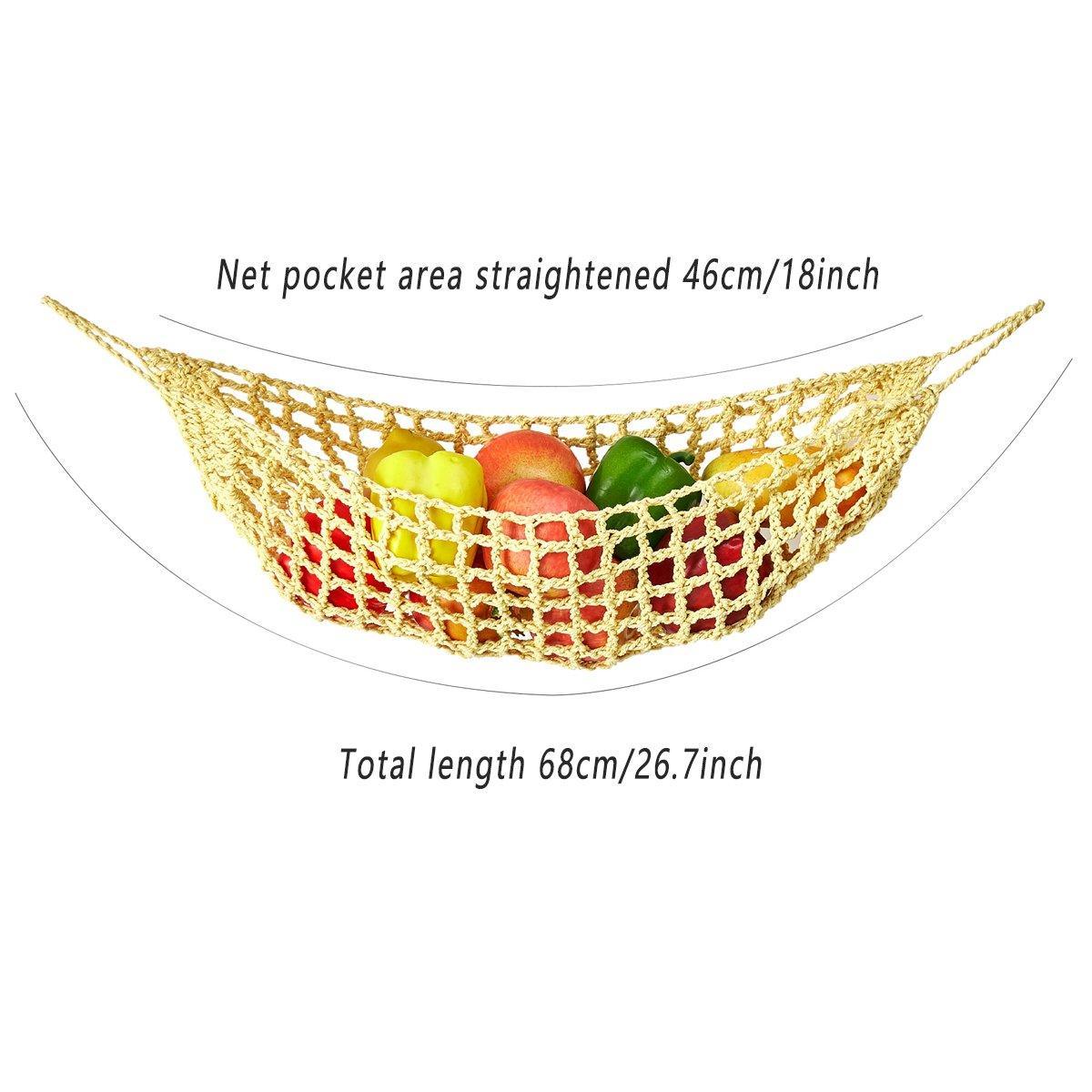Under Desk Hanging Fruit Basket Kitchen Storage Net Home Organizer for Fruits - Khaki