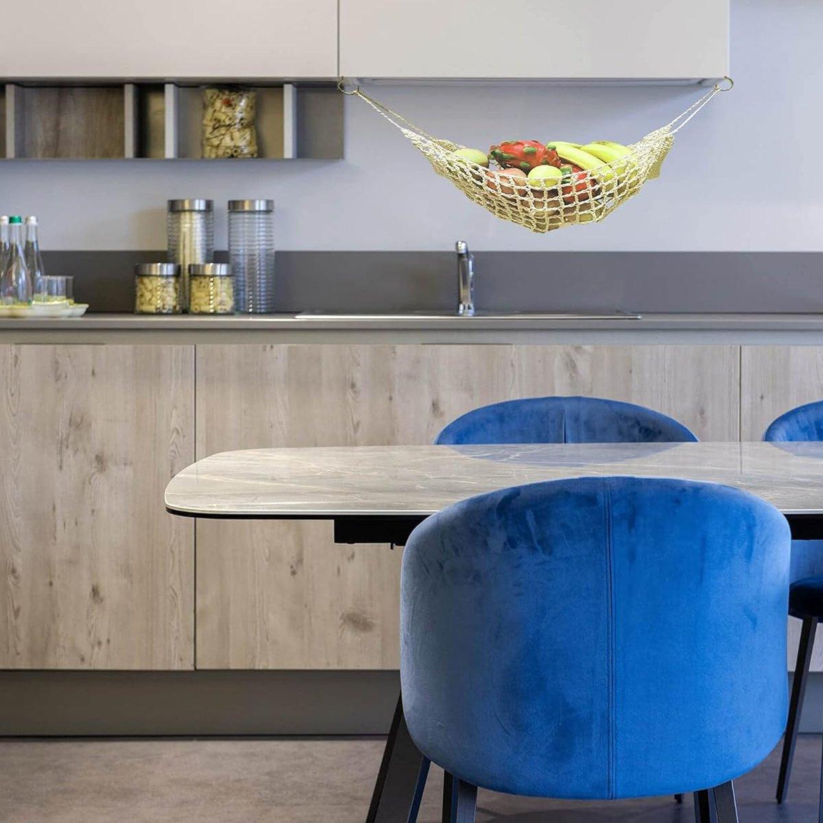 Under Desk Hanging Fruit Basket Kitchen Storage Net Home Organizer for Fruits - Khaki