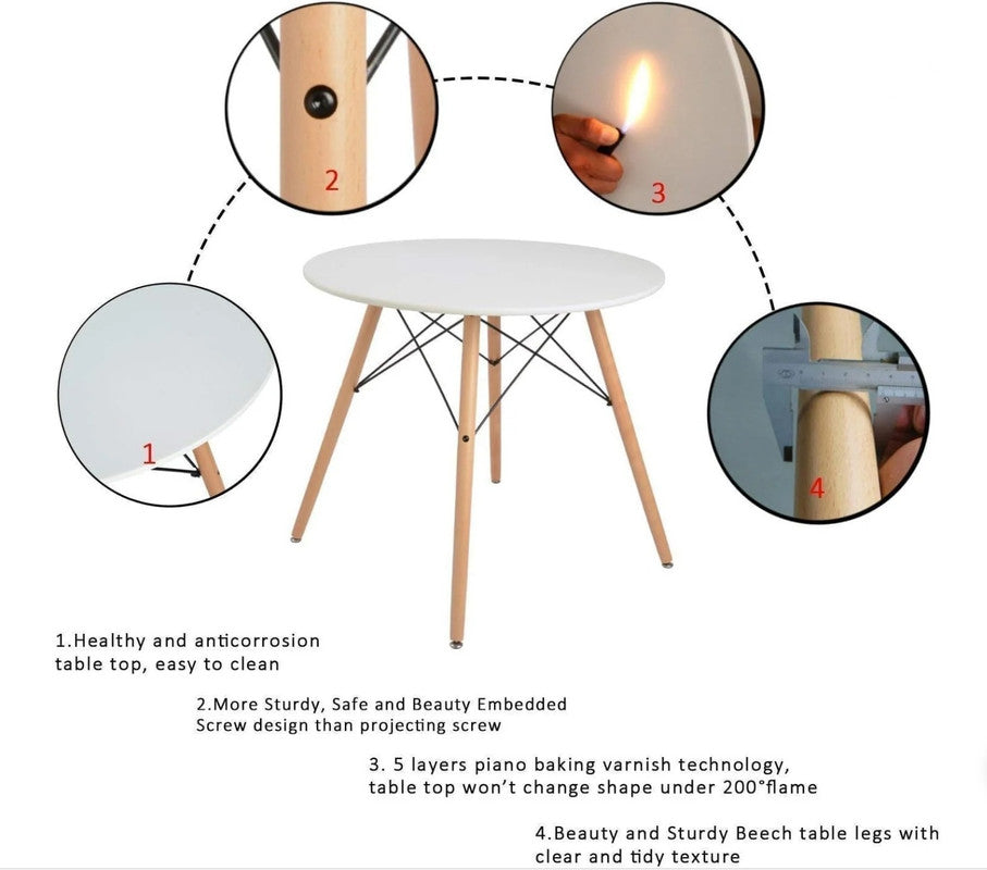 Wood Dining Table for 2-4 People,80cm DIA Modern Round Kitchen Table with Wood Legs for Dining Room, Living Room and Kitchen