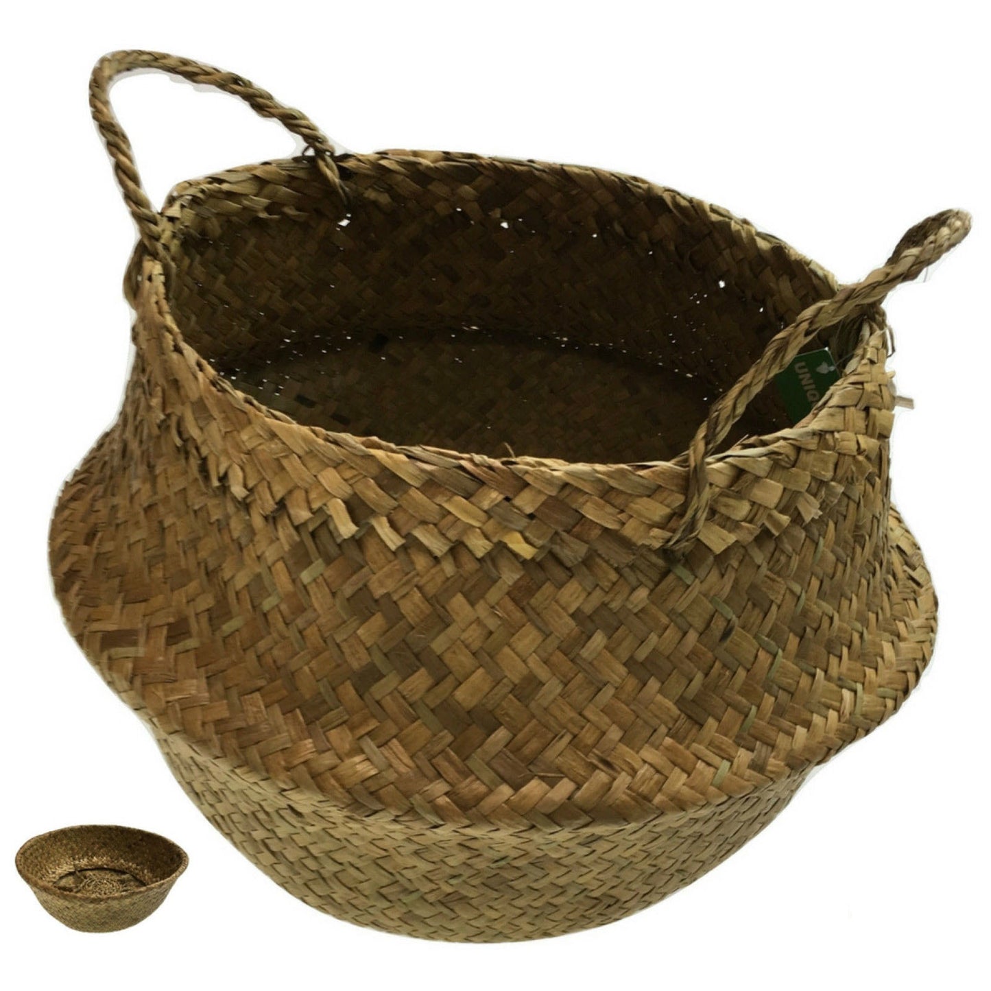 Round Belly Seagrass Small Storage Basket Straw Rattan Home Flower Pot Planter Wicker