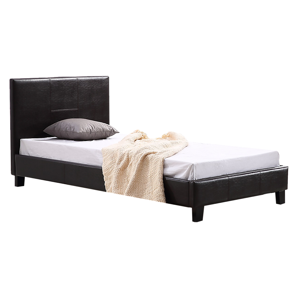 Single PU Leather Bed Frame Brown