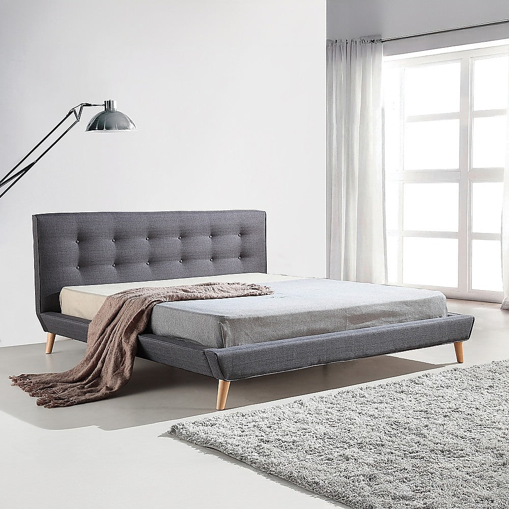 King Linen Fabric Deluxe Bed Frame Grey