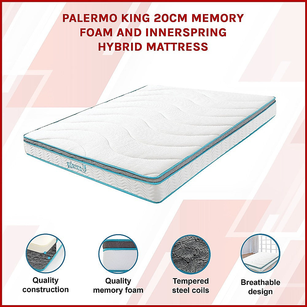 Palermo King 20cm Memory Foam and Innerspring Hybrid Mattress