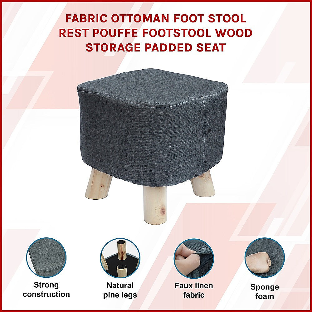 Fabric Ottoman Foot Stool Rest Pouffe Footstool Wood Storage Padded Seat