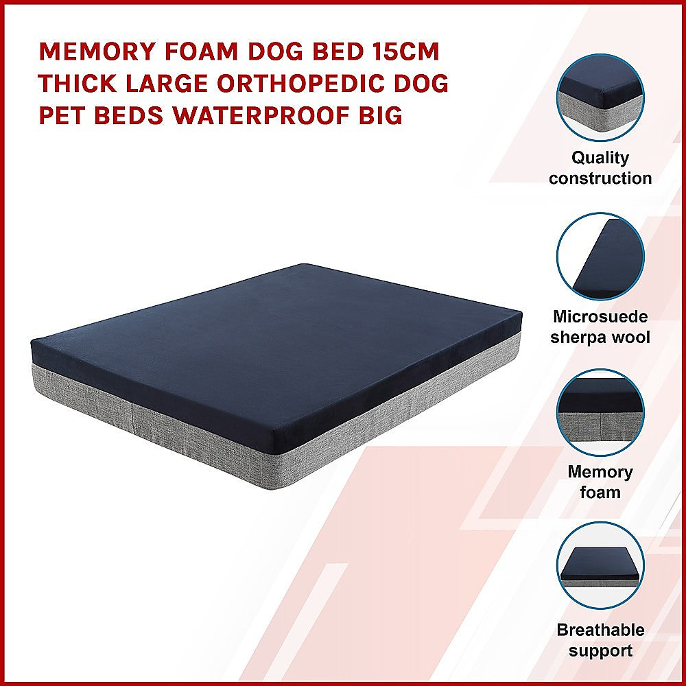 Memory Foam Dog Bed 15CM Thick Large Orthopedic Dog Pet Beds Waterproof Big