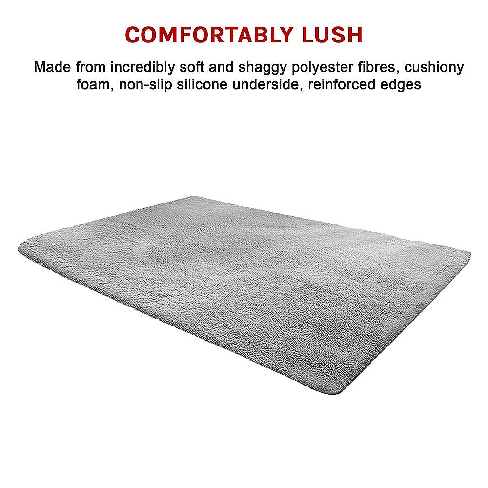 230x200cm Floor Rugs Large Shaggy Rug Area Carpet Bedroom Living Room Mat - Grey