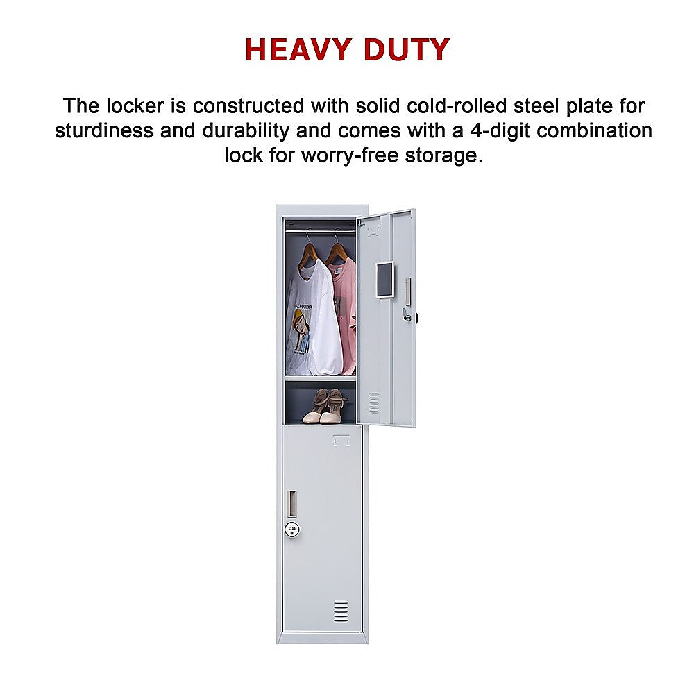 2-Door Vertical Locker for Office Gym Shed School Home Storage