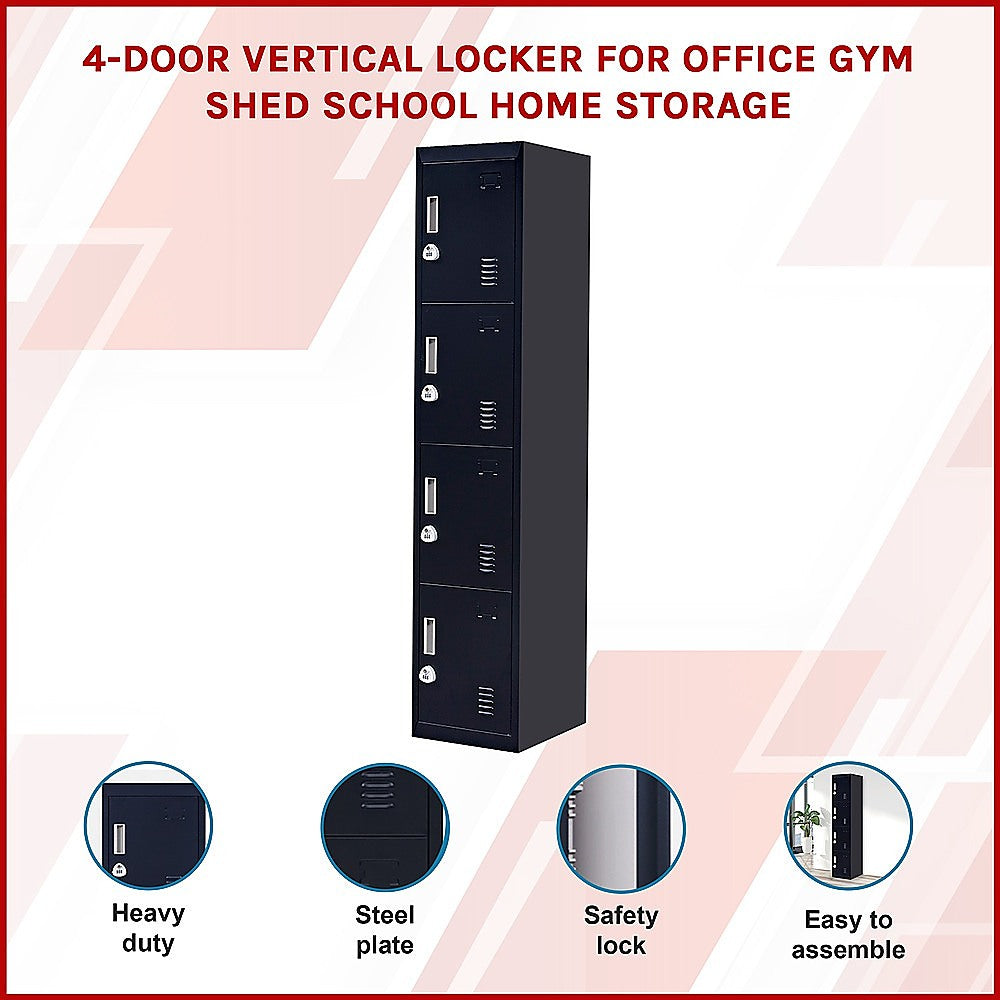 4-Door Vertical Locker for Office Gym Shed School Home Storage