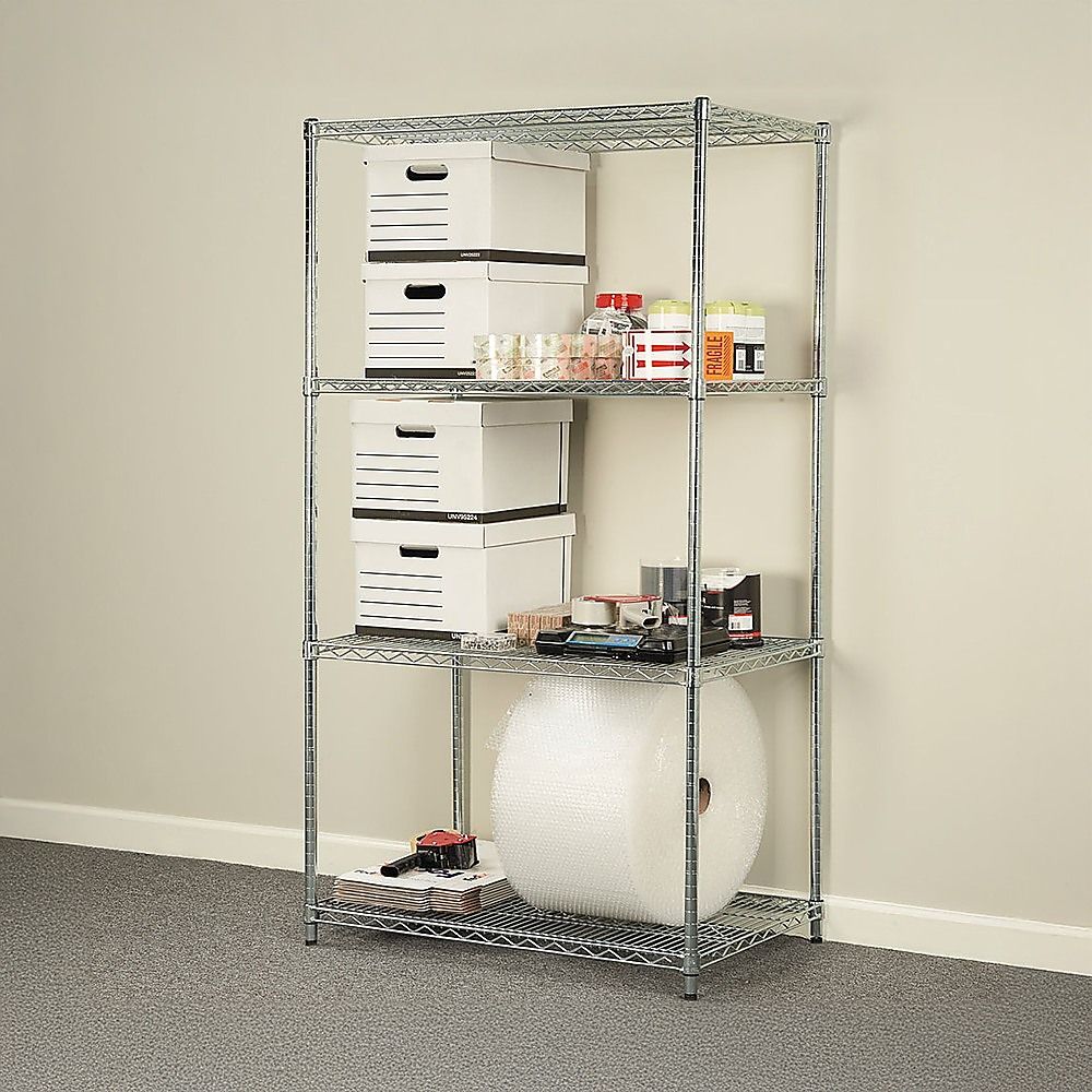 Wire Storage Rack – 120x45cm Chrome Shelving with Fixed Legs