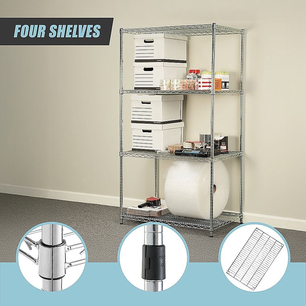 Wire Storage Rack – 120x45cm Chrome Shelving with Fixed Legs