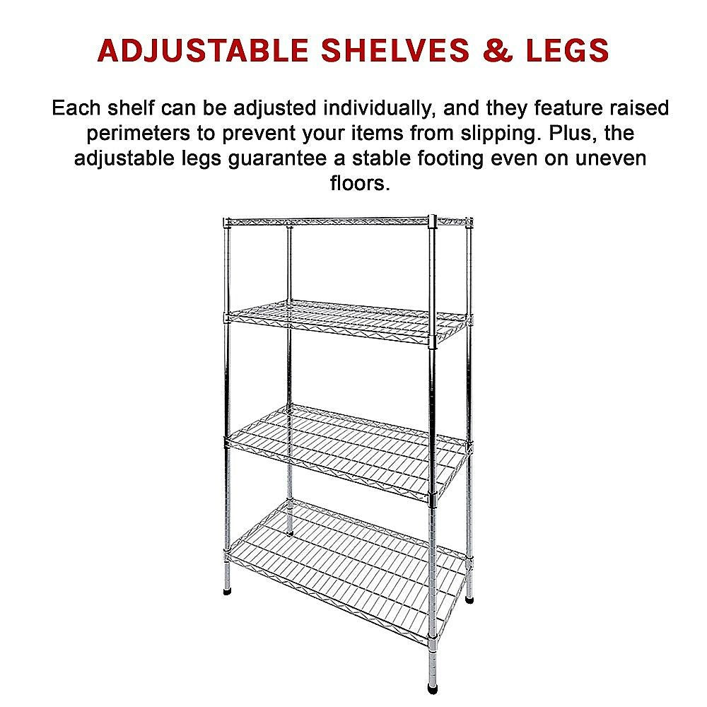Wire Storage Rack – 120x45cm Chrome Shelving with Fixed Legs