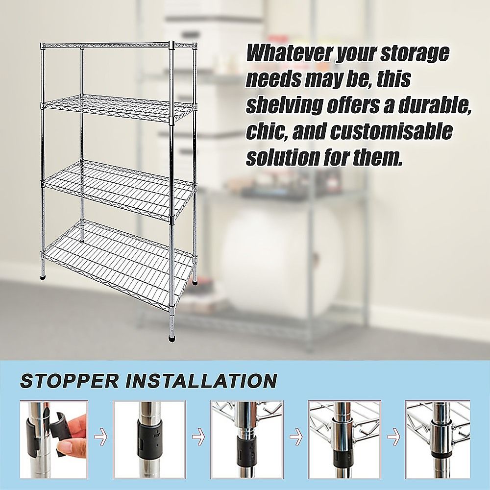 Wire Storage Rack – 120x45cm Chrome Shelving with Fixed Legs
