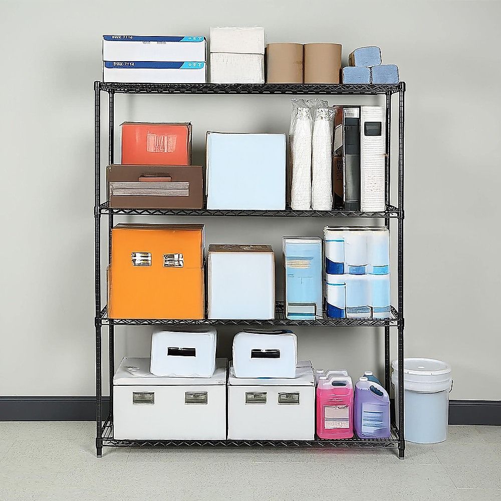 Wire Storage Rack – 120x45cm Black Shelving with Fixed Legs