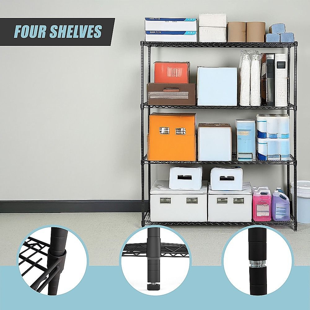 Wire Storage Rack – 120x45cm Black Shelving with Fixed Legs