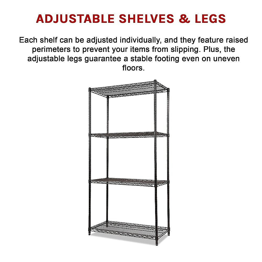 Wire Storage Rack – 120x45cm Black Shelving with Fixed Legs