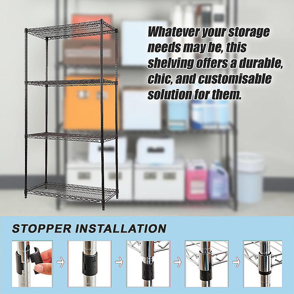 Wire Storage Rack – 120x45cm Black Shelving with Fixed Legs