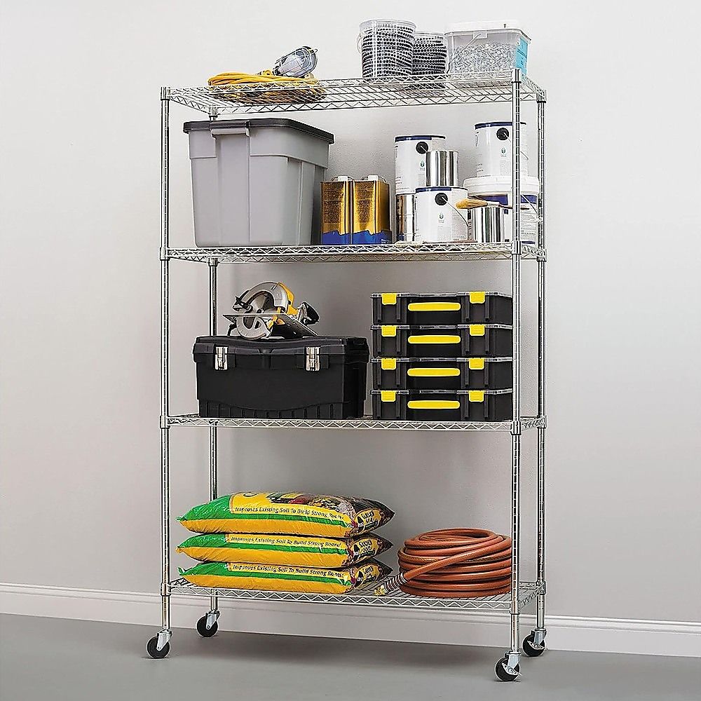 Wire Storage Rack – 120x45cm Chrome Shelving with Wheels