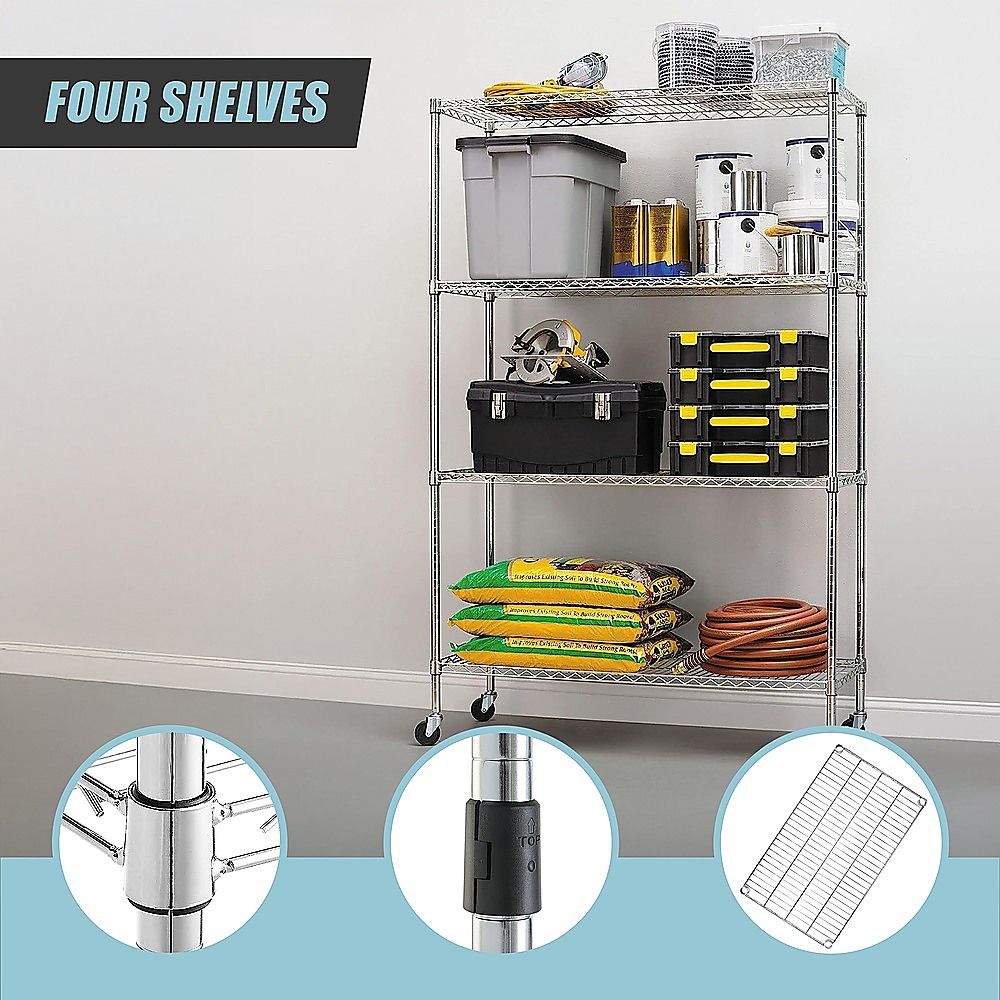 Wire Storage Rack – 120x45cm Chrome Shelving with Wheels