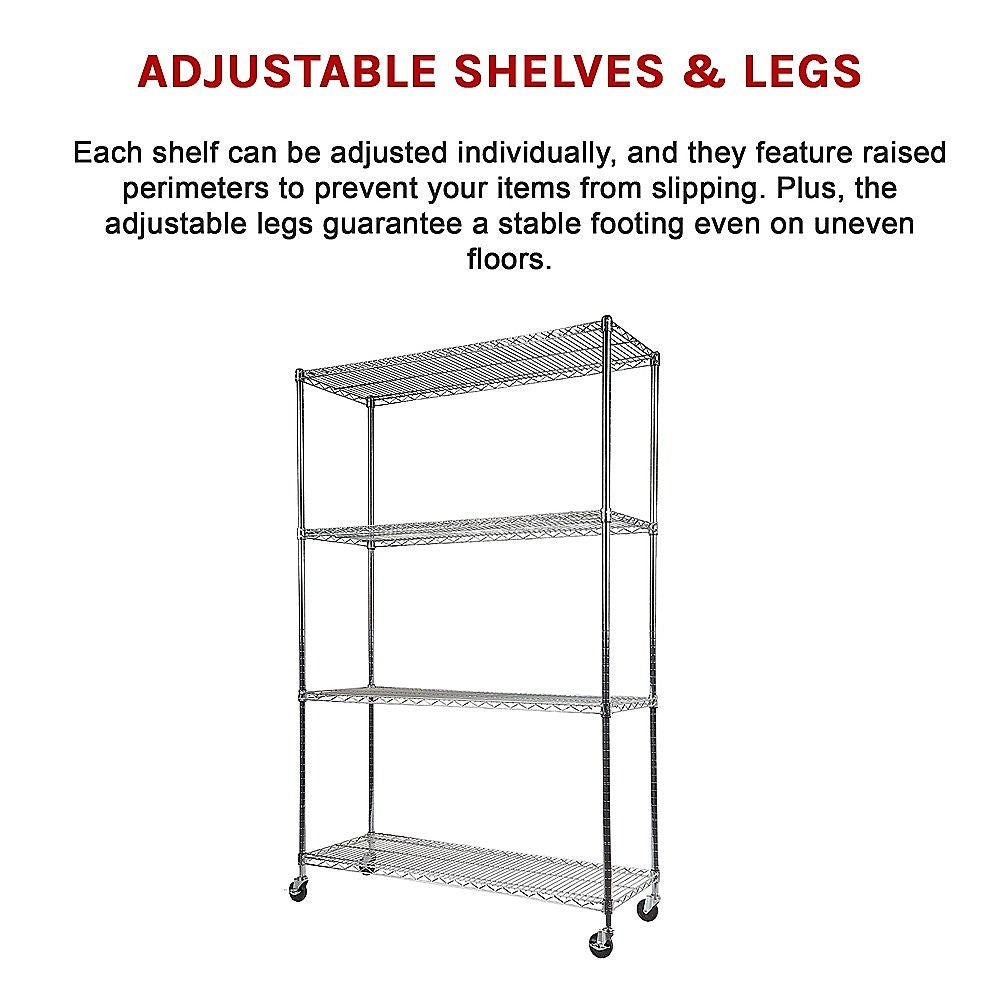Wire Storage Rack – 120x45cm Chrome Shelving with Wheels