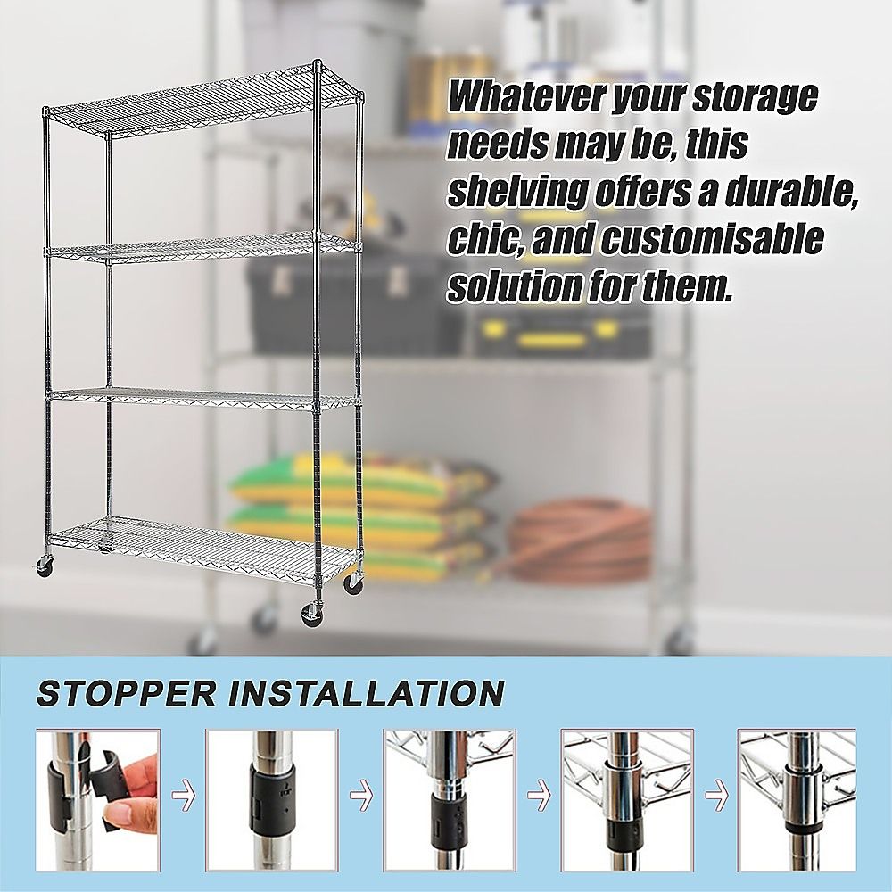 Wire Storage Rack – 120x45cm Chrome Shelving with Wheels