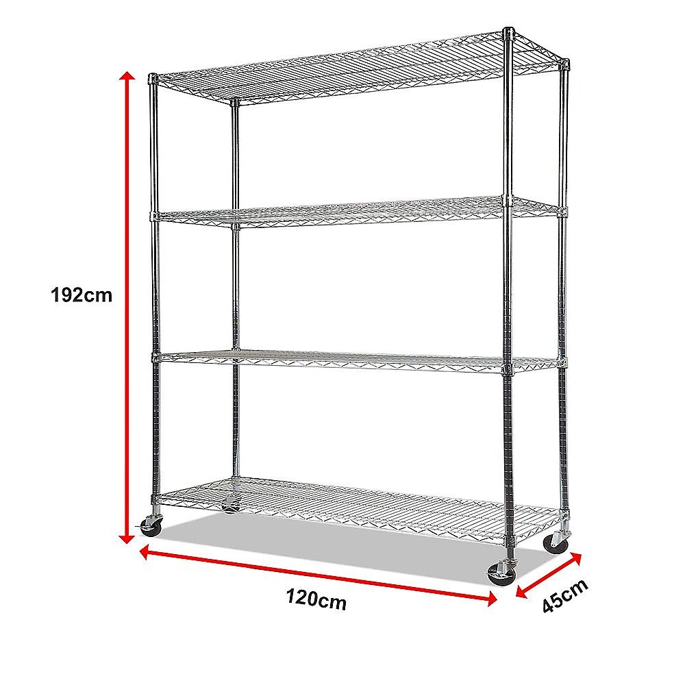 Wire Storage Rack – 120x45cm Chrome Shelving with Wheels