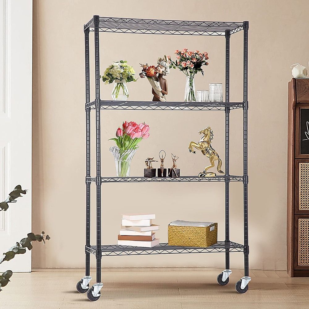 Wire Storage Rack – 120x45cm Black Shelving with Wheels