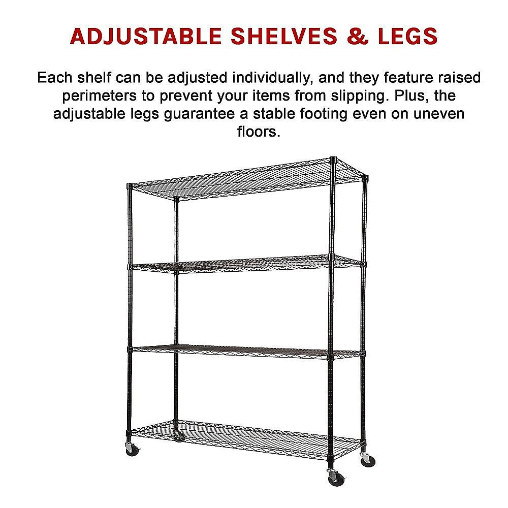 Wire Storage Rack – 120x45cm Black Shelving with Wheels