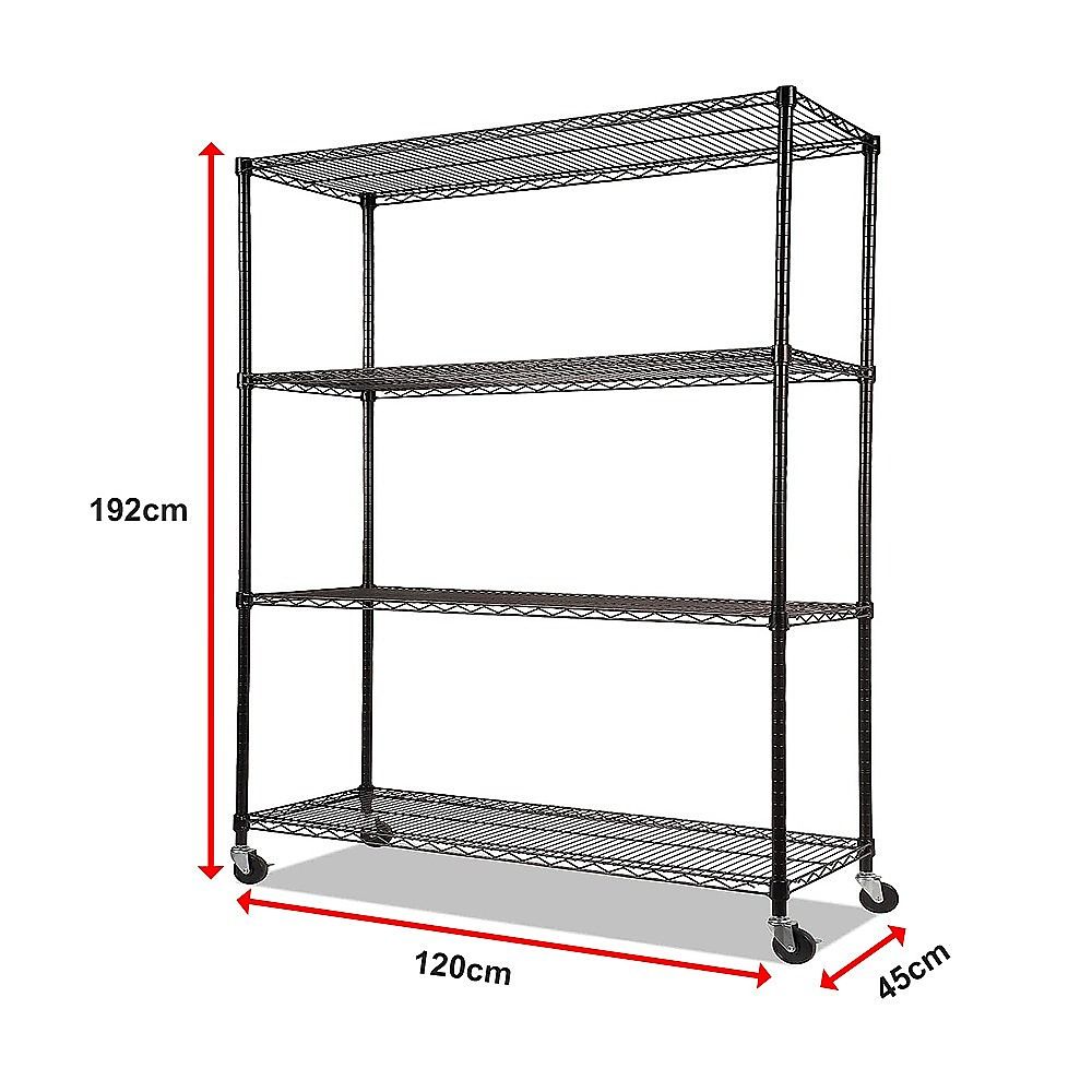Wire Storage Rack – 120x45cm Black Shelving with Wheels