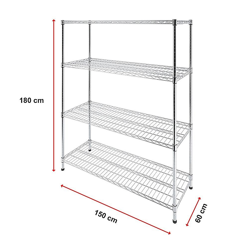 Wire Storage Rack – 150x60cm Chrome Shelving with Fixed Legs