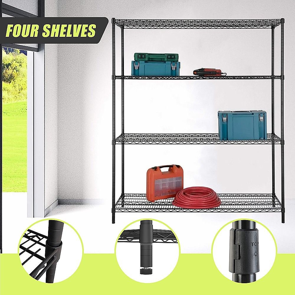 Wire Storage Rack – 150x60cm Black Shelving with Fixed Legs