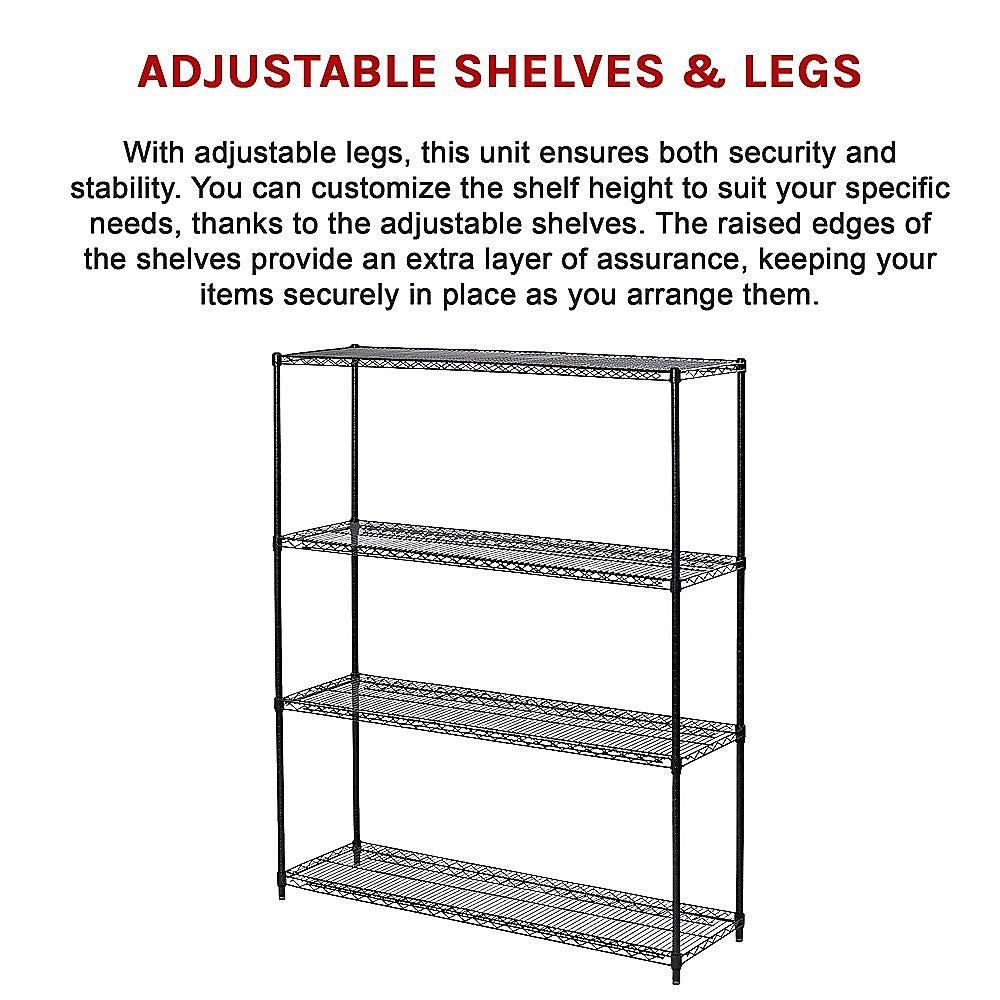 Wire Storage Rack – 150x60cm Black Shelving with Fixed Legs