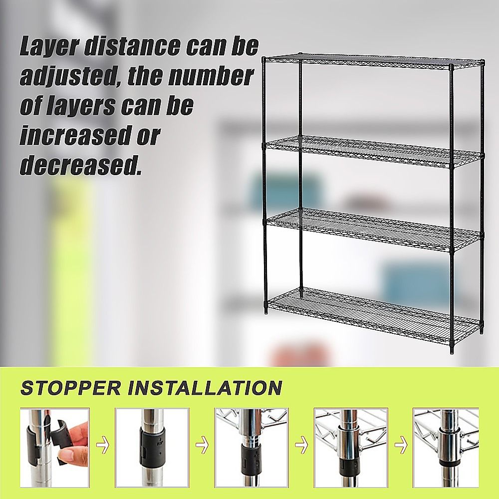 Wire Storage Rack – 150x60cm Black Shelving with Fixed Legs