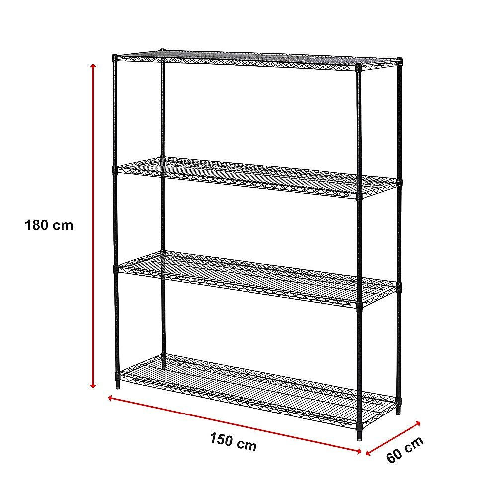 Wire Storage Rack – 150x60cm Black Shelving with Fixed Legs