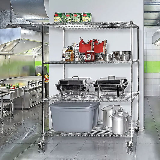 Wire Storage Rack – 150x60cm Chrome Shelving with Wheels
