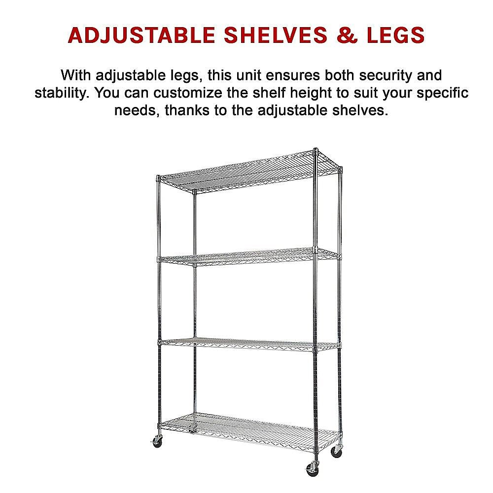 Wire Storage Rack – 150x60cm Chrome Shelving with Wheels