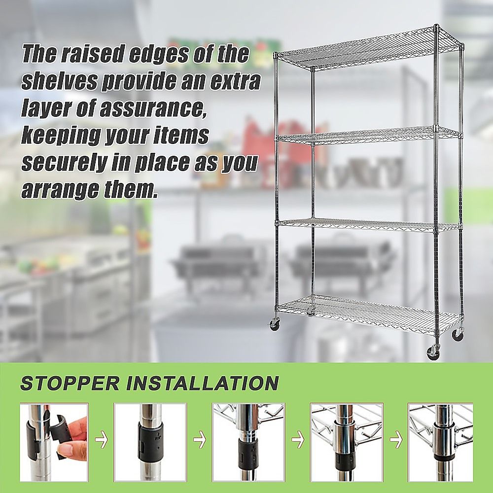 Wire Storage Rack – 150x60cm Chrome Shelving with Wheels