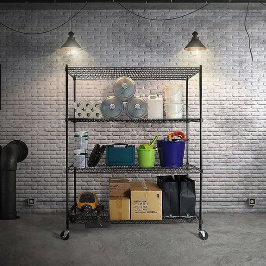 Wire Storage Rack – 150x60cm Black Shelving with Wheels