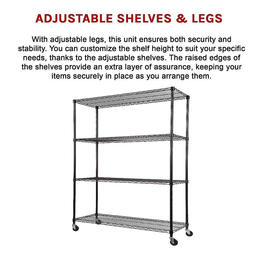 Wire Storage Rack – 150x60cm Black Shelving with Wheels