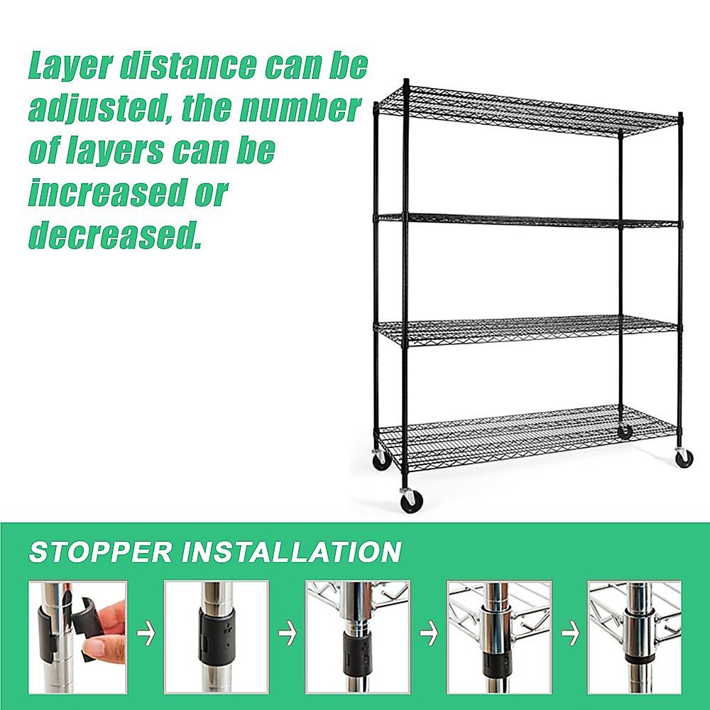 Wire Storage Rack – 150x60cm Black Shelving with Wheels