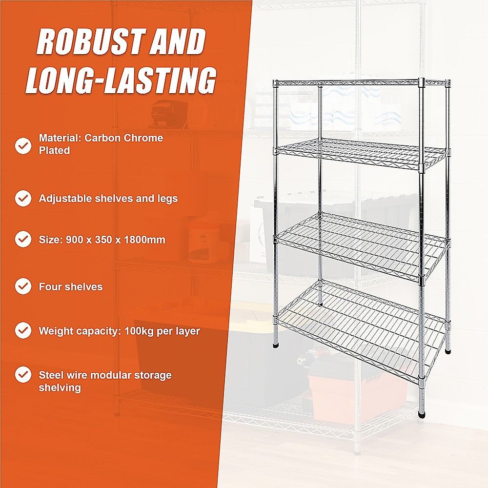 Wire Storage Rack – 90x35cm Chrome Shelving with Fixed Legs